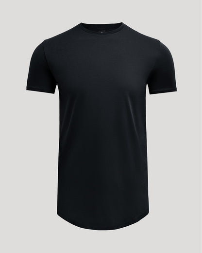 Black Tall Pima Cotton Blend Curved Hem Crew
