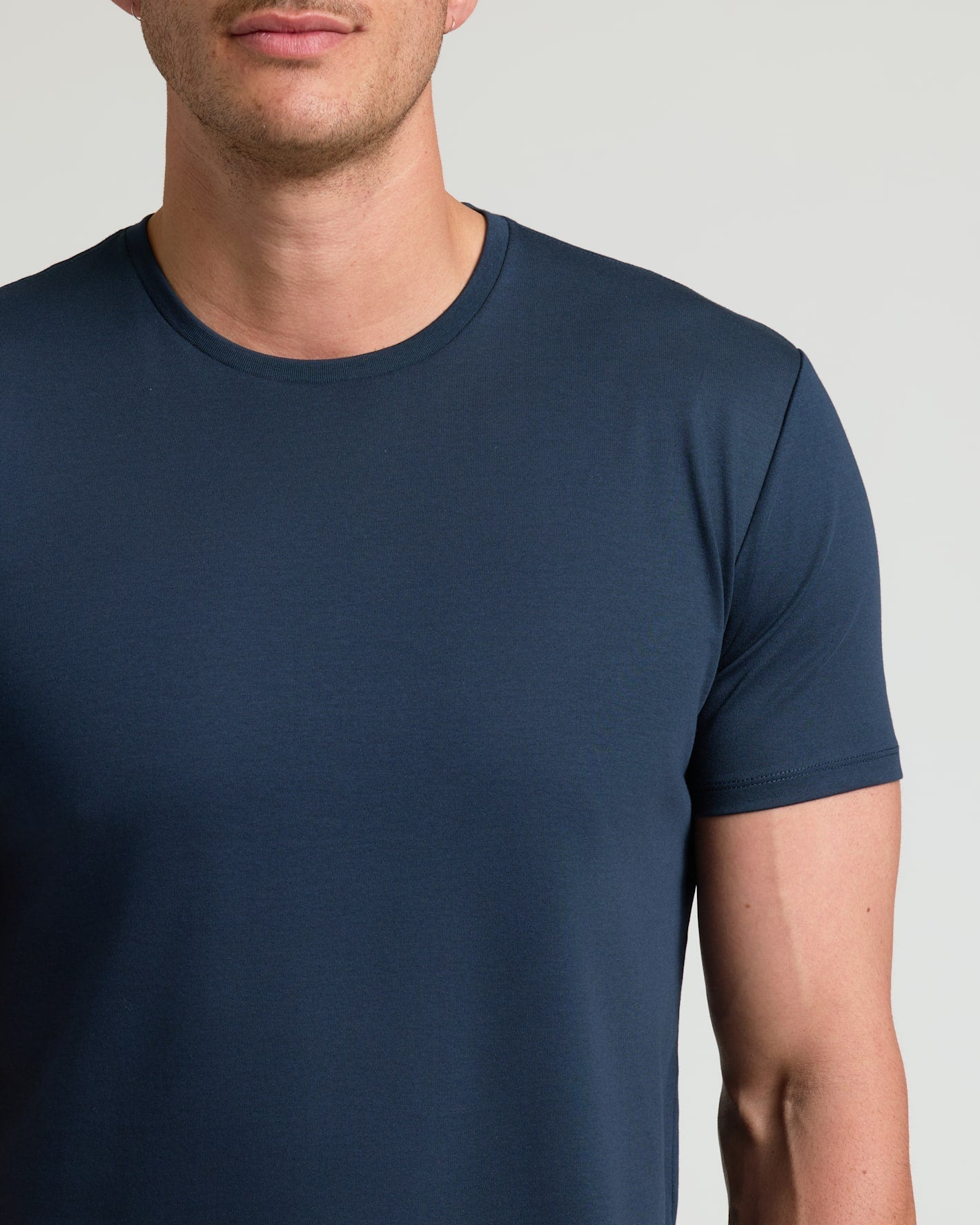 Navy Tall Pima Cotton Blend Curved Hem Crew