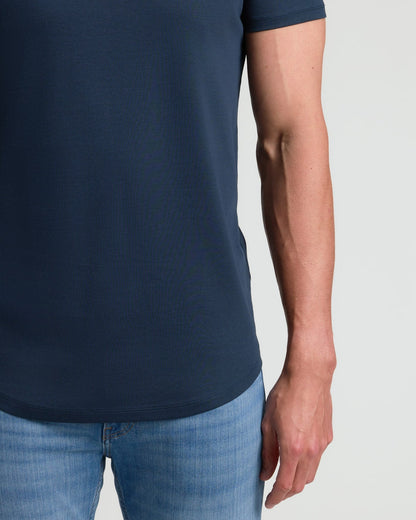 Navy Tall Pima Cotton Blend Curved Hem Crew